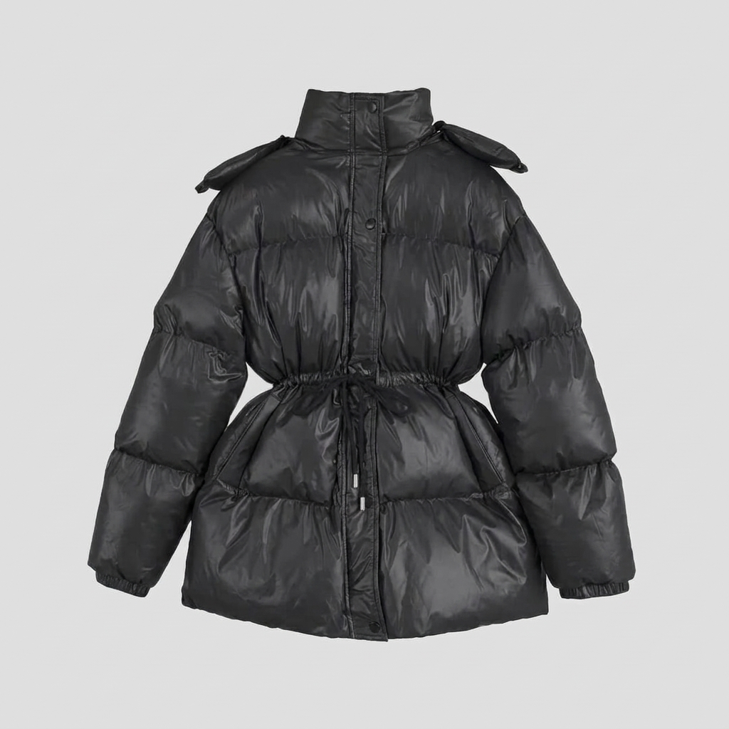 Ottoline | Glossy Drawstring Puffer Jacket – flat lay product view