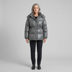 Ottoline | Glossy Drawstring Puffer Jacket – front view dark gray