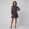 Ottoline | Printed Body-Skimming Dress in Black by Vera Noir – front view