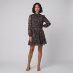 Ottoline | Printed Body-Skimming Dress in Black by Vera Noir – front view