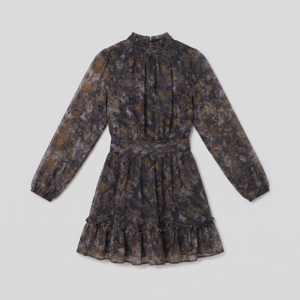 Ottoline | Printed Body-Skimming Dress in Black by Vera Noir – detail view