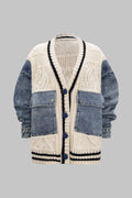 Petra Cable-Knit Denim Patch Pocket Cardigan by Vera Noir – front view