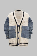 Petra Cable-Knit Denim Patch Pocket Cardigan by Vera Noir – front view