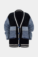 Petra Cable-Knit Denim Patch Pocket Cardigan by Vera Noir – back view