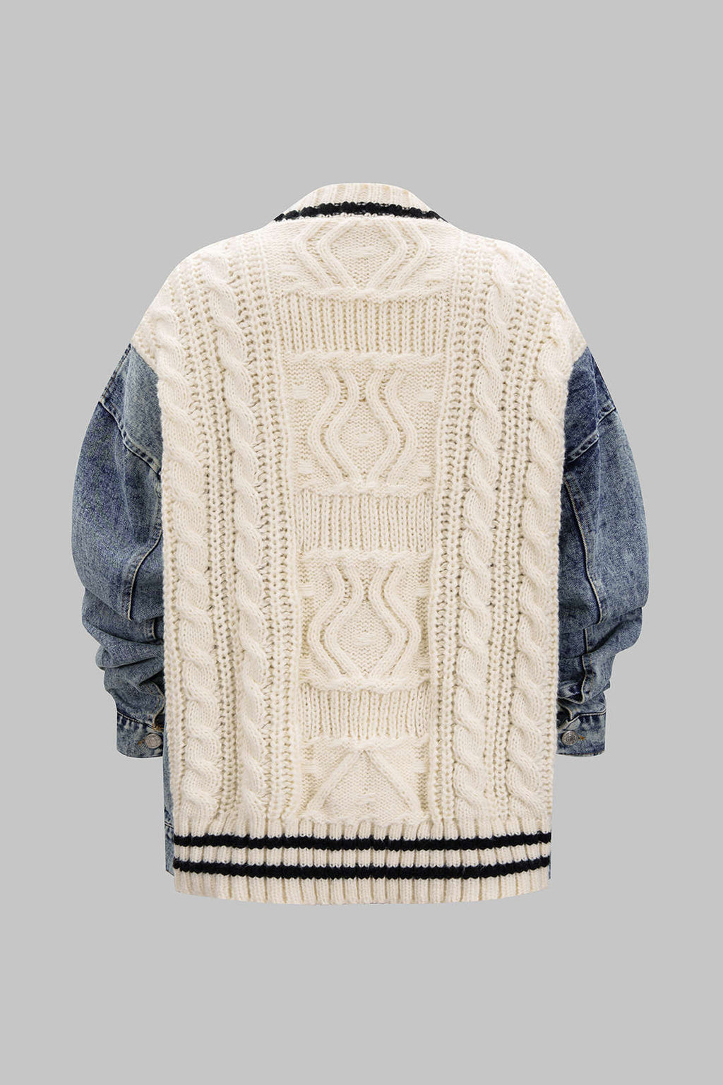 Petra Cable-Knit Denim Patch Pocket Cardigan by Vera Noir – detail view