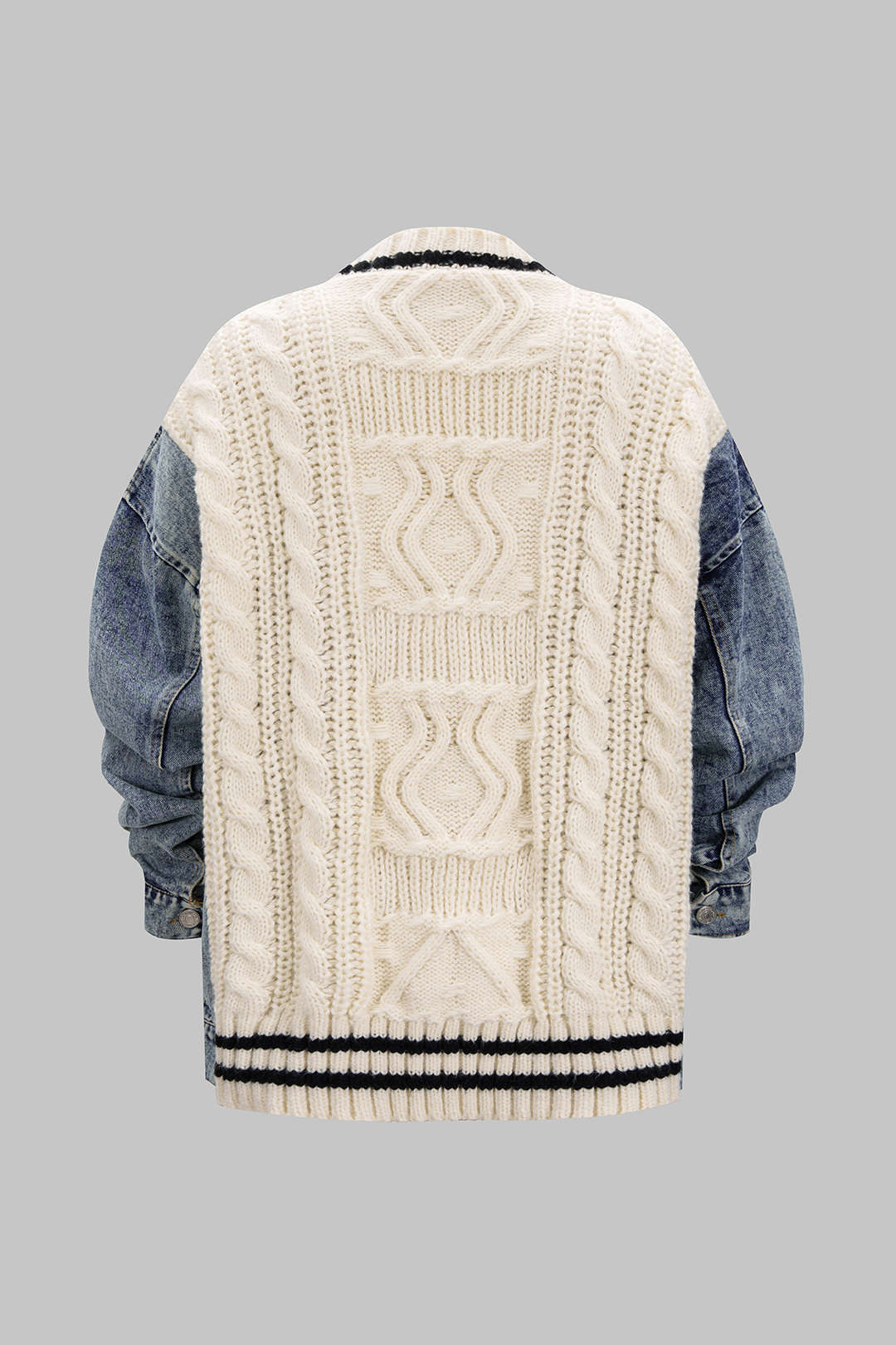 Petra Cable-Knit Denim Patch Pocket Cardigan by Vera Noir – detail view