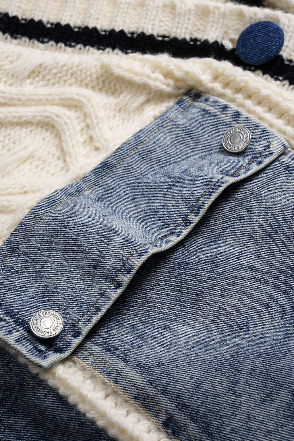 Petra Cable-Knit Denim Patch Pocket Cardigan by Vera Noir – side view