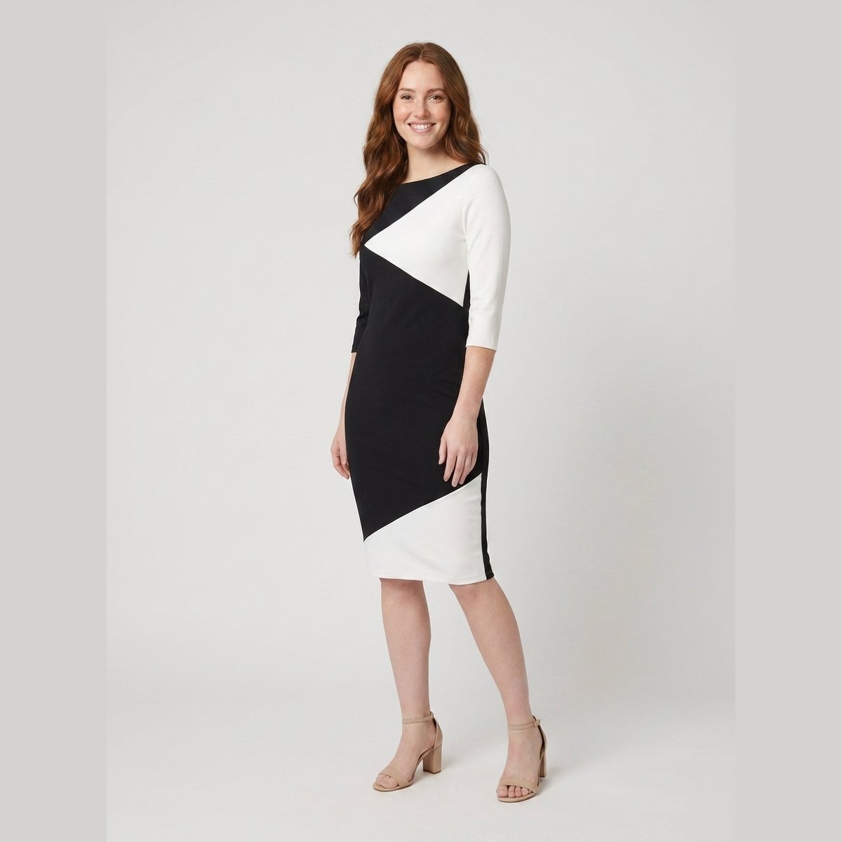 Philippa | Panelled Colourblock Midi Dress by Vera Noir – side view