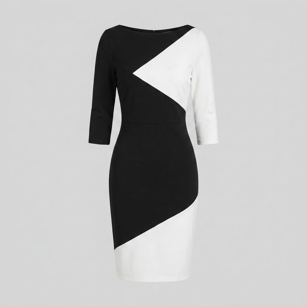 Philippa | Panelled Colourblock Midi Dress by Vera Noir – detail view
