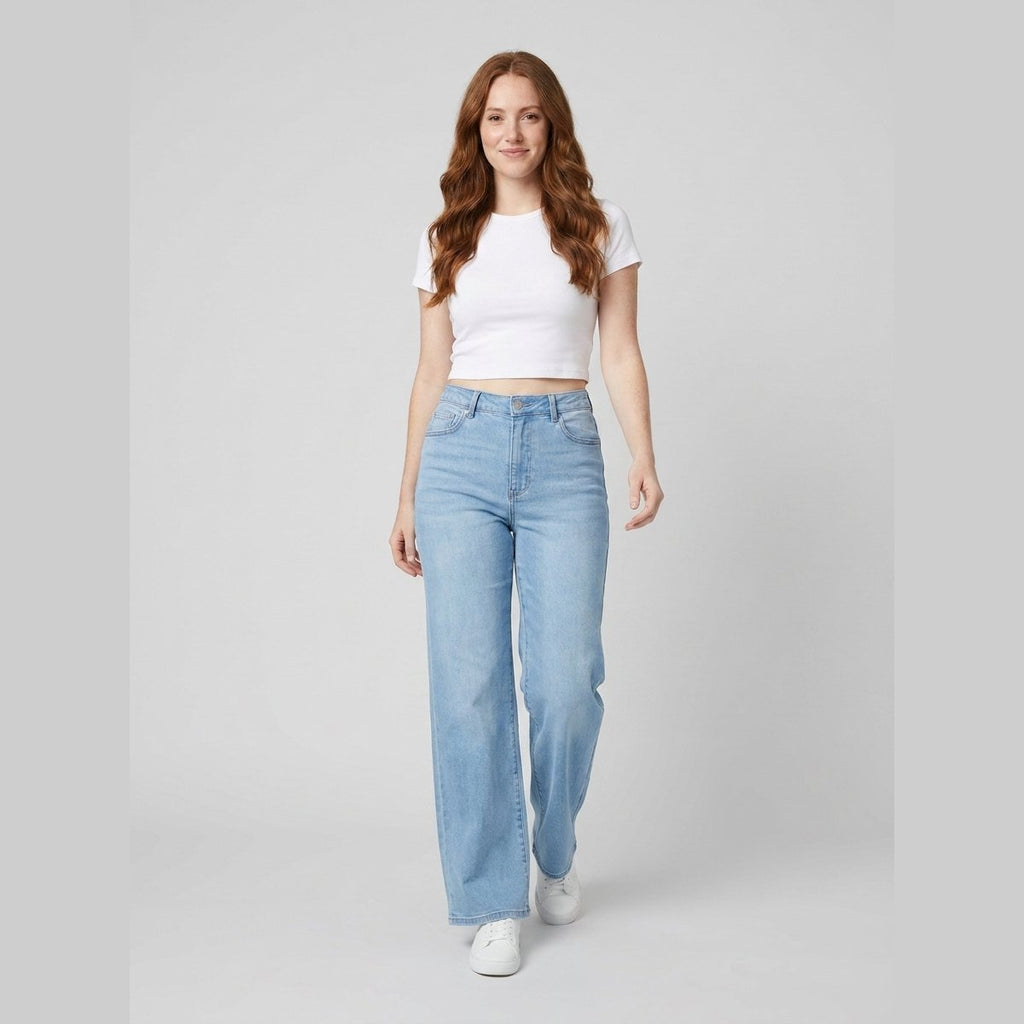 Piper | High-Waisted Wide-Leg Jeans – front view – sky blue