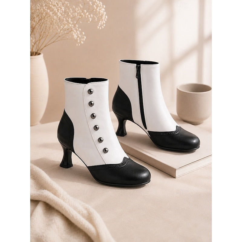 Prudence | Vintage Buttoned Ankle Boots – side view in black and white