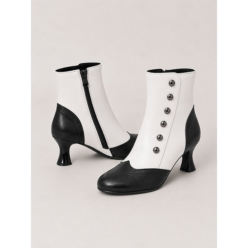 Prudence | Vintage Buttoned Ankle Boots – front view in black and white