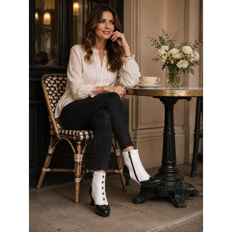 Prudence | Vintage Buttoned Ankle Boots – styled view seated