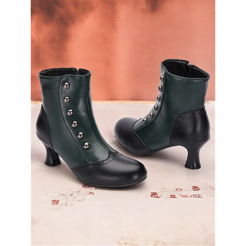 Prudence | Vintage Buttoned Ankle Boots – side view in black and green