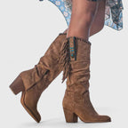 Quinn Orthopedic Suede Heeled Boots – styled view