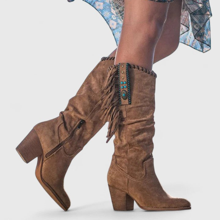 Quinn Orthopedic Suede Heeled Boots – styled view