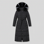 Quinna | Quilted Hooded Long Puffer Coat – flat lay product view