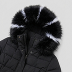 Quinna | Quilted Hooded Long Puffer Coat – close-up faux fur hood