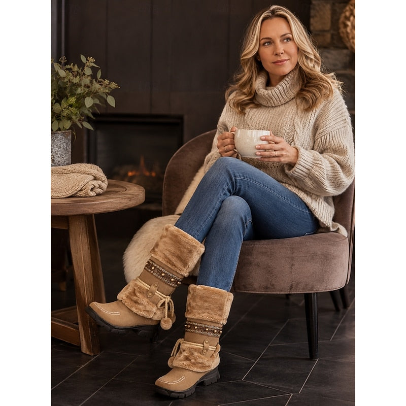 Ragna | Cozy Boho Mid-Calf Winter Boots – styled view seated