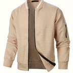 Raymond Textured Quilted Zip-Up Bomber Jacket – Khaki, front view, jacket open