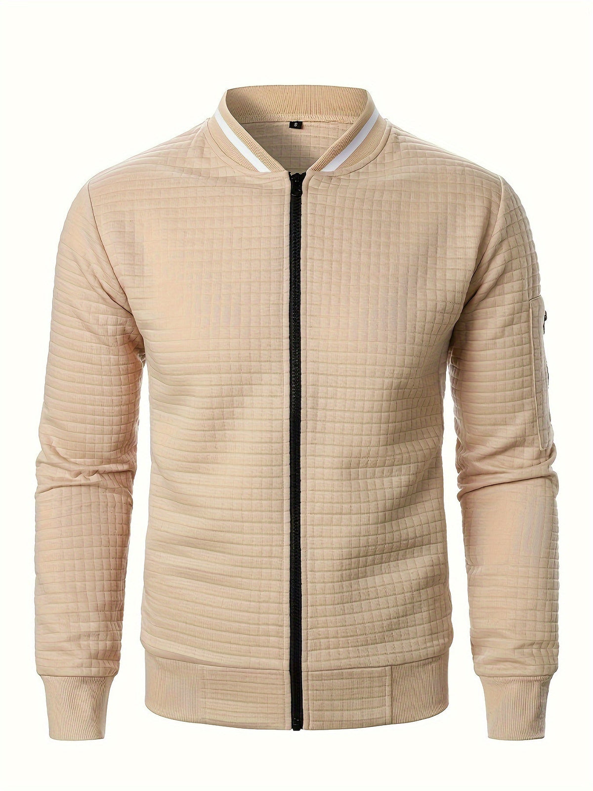 Raymond Textured Quilted Zip-Up Bomber Jacket – Khaki, front view
