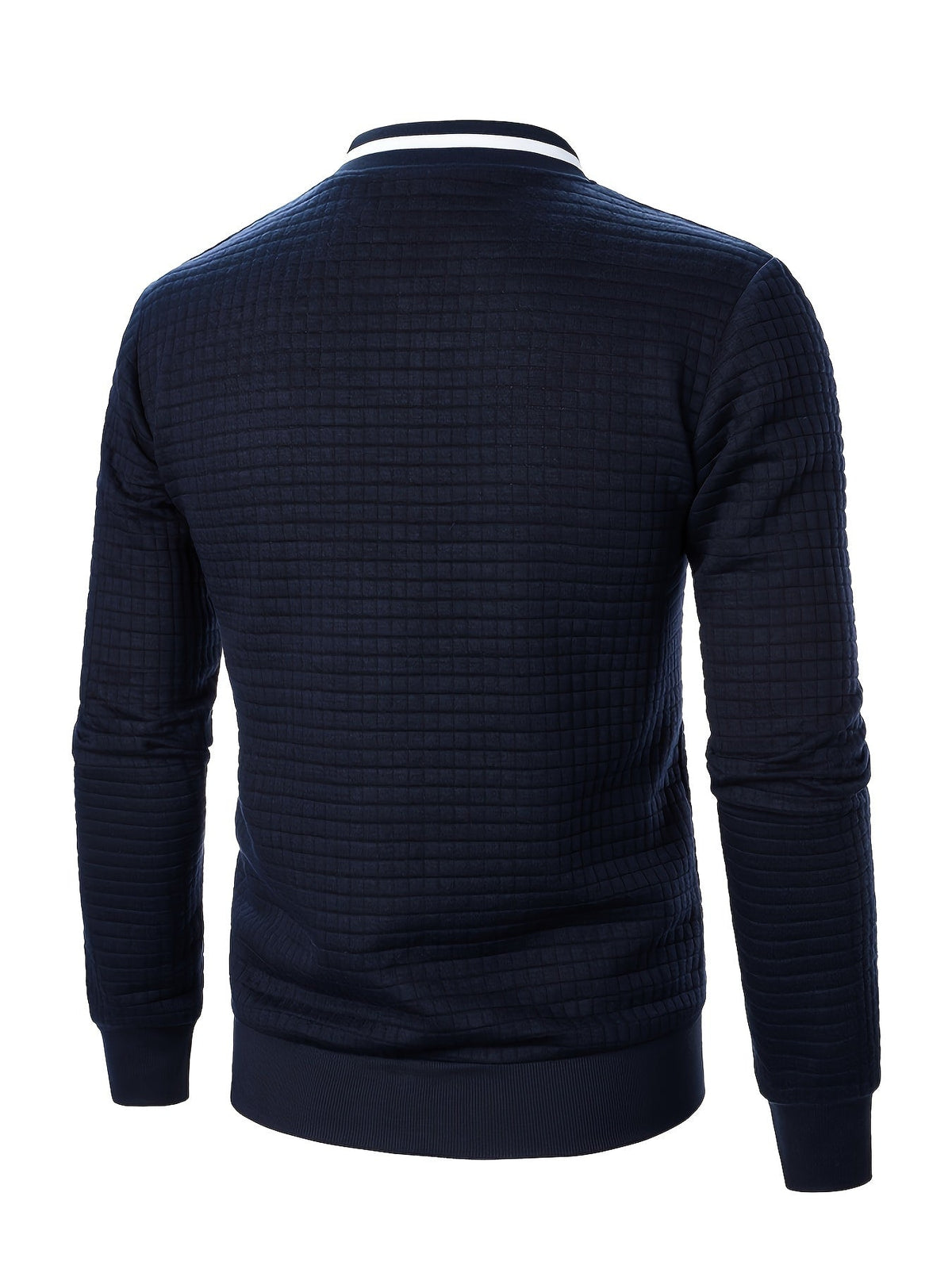 Raymond Textured Quilted Zip-Up Bomber Jacket – Navy, back view