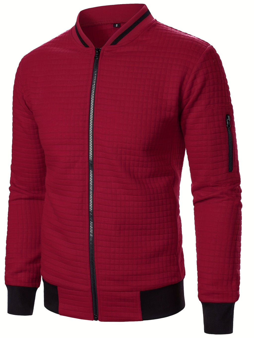 Raymond Textured Quilted Zip-Up Bomber Jacket – Burgundy, side view