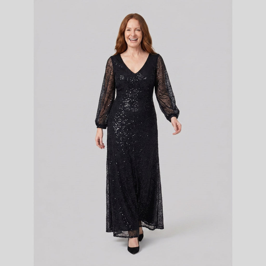 Rayven | Sequin A-Line Gown by Vera Noir – in black