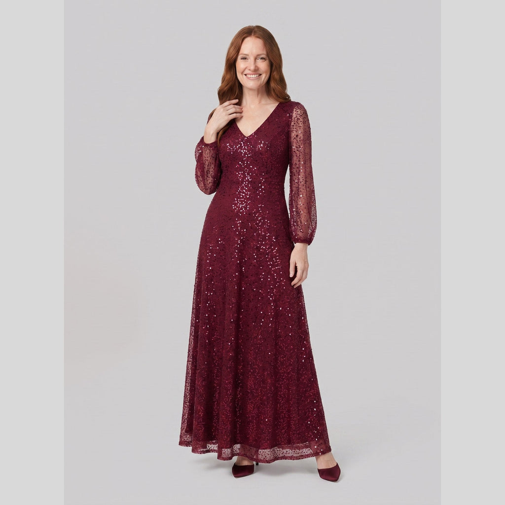 Rayven | Sequin A-Line Gown by Vera Noir – in burgundy