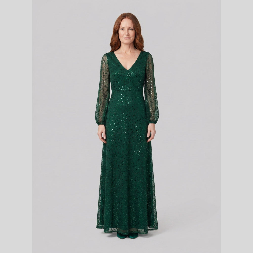 Rayven | Sequin A-Line Gown by Vera Noir – in dark green
