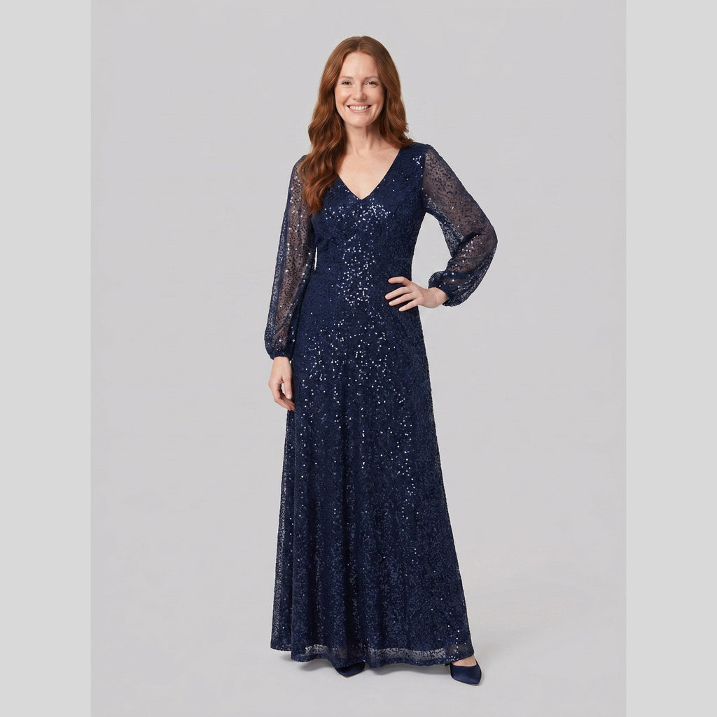 Rayven | Sequin A-Line Gown by Vera Noir – in navy blue