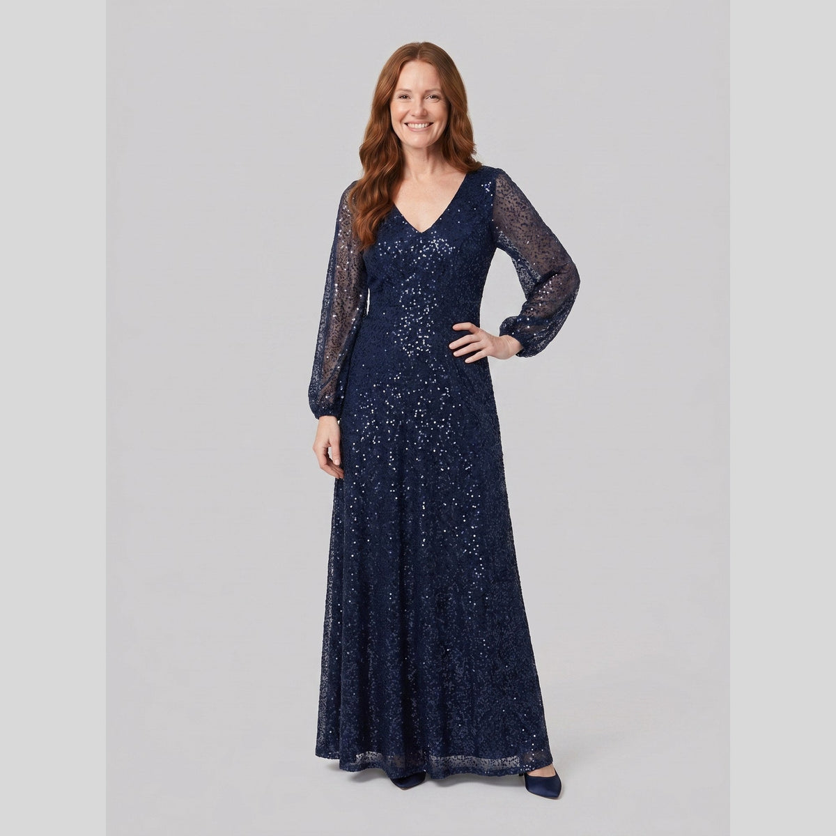 Rayven | Sequin A-Line Gown by Vera Noir – in navy blue