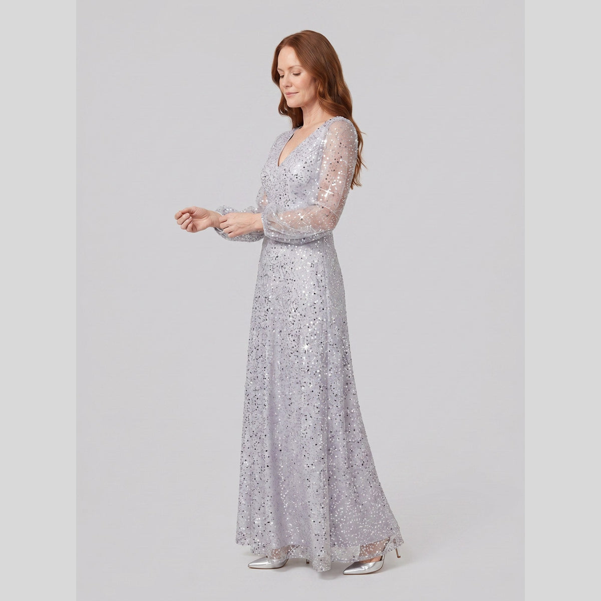 Rayven | Sequin A-Line Gown by Vera Noir – in silver