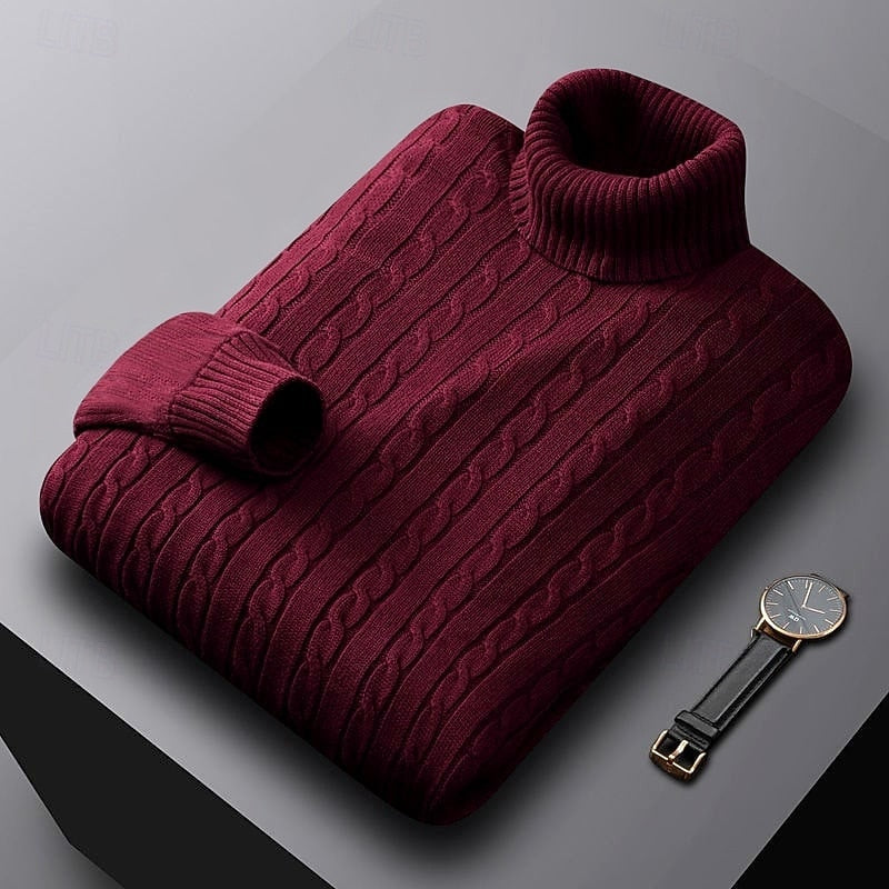 Rhys | Cable Knit Turtleneck Sweater – styled view