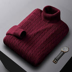 Rhys | Cable Knit Turtleneck Sweater – styled view
