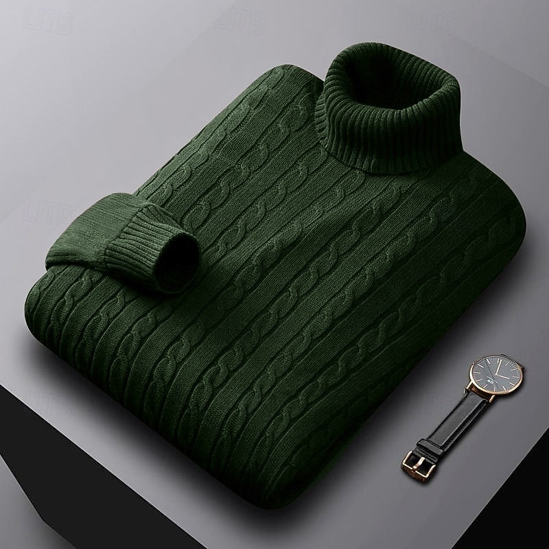 Rhys | Cable Knit Turtleneck Sweater – styled view