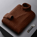 Rhys | Cable Knit Turtleneck Sweater – styled view