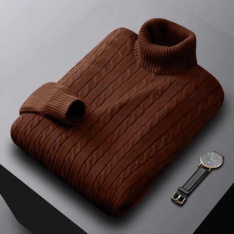 Rhys | Cable Knit Turtleneck Sweater – styled view