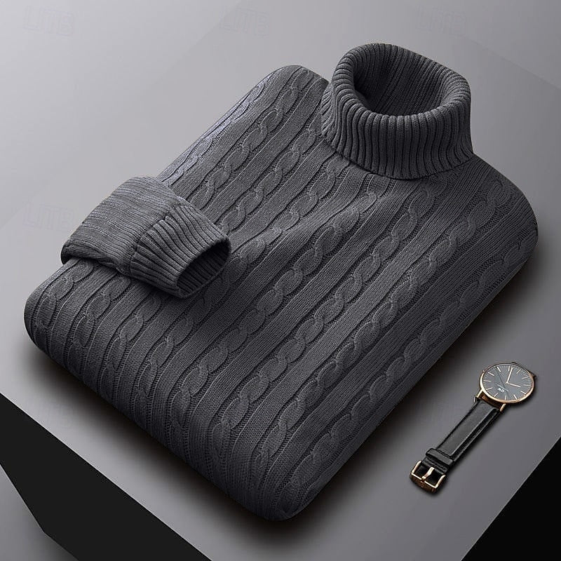 Rhys | Cable Knit Turtleneck Sweater – styled view
