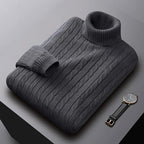 Rhys | Cable Knit Turtleneck Sweater – styled view