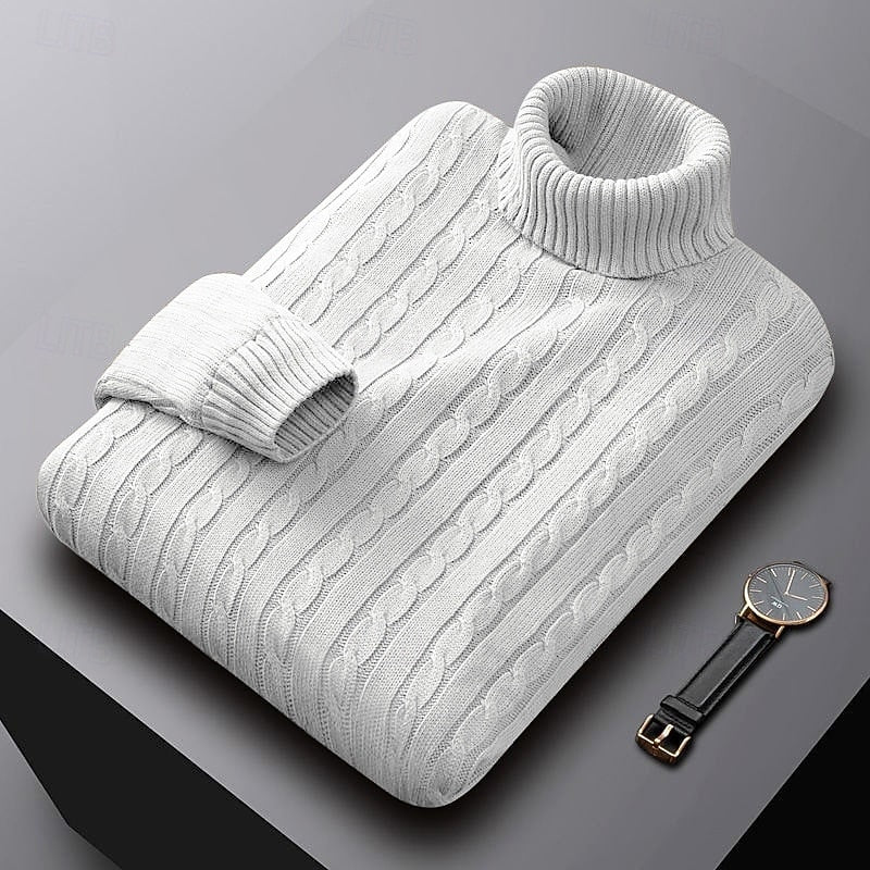 Rhys | Cable Knit Turtleneck Sweater – styled view