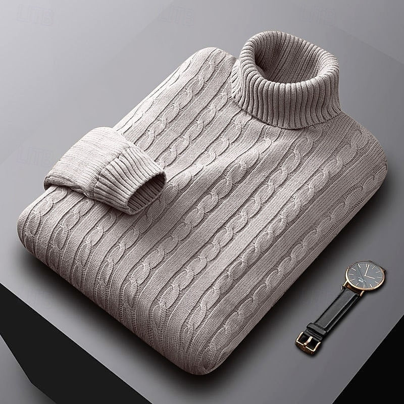 Rhys | Cable Knit Turtleneck Sweater – styled view