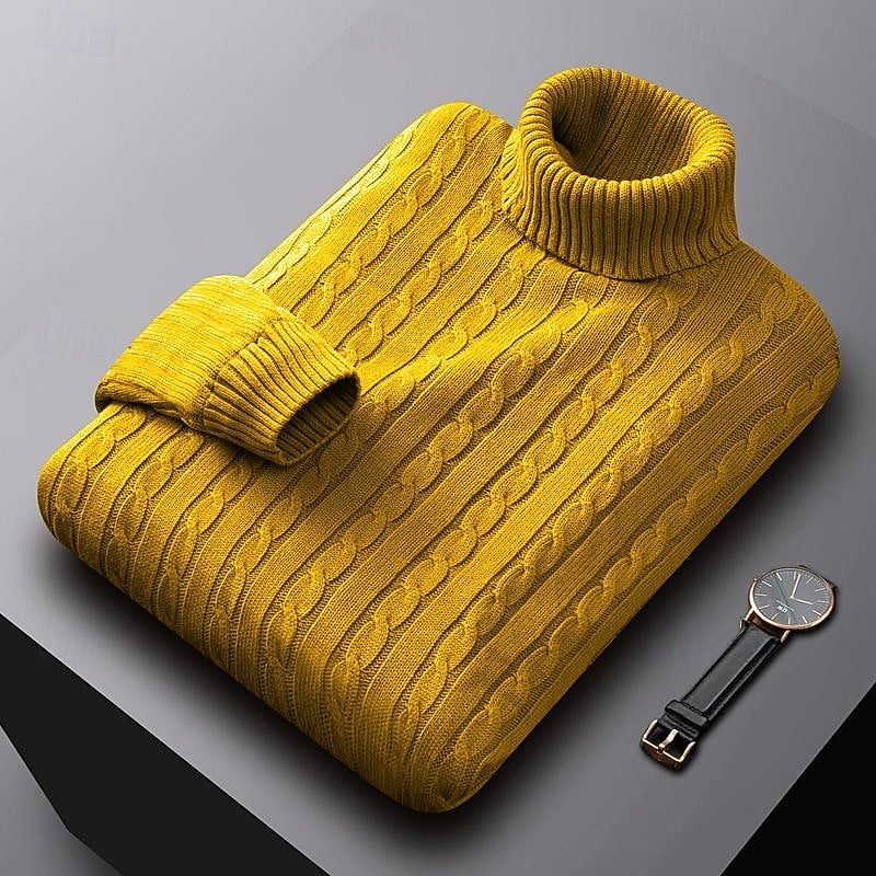 Rhys | Cable Knit Turtleneck Sweater – styled view