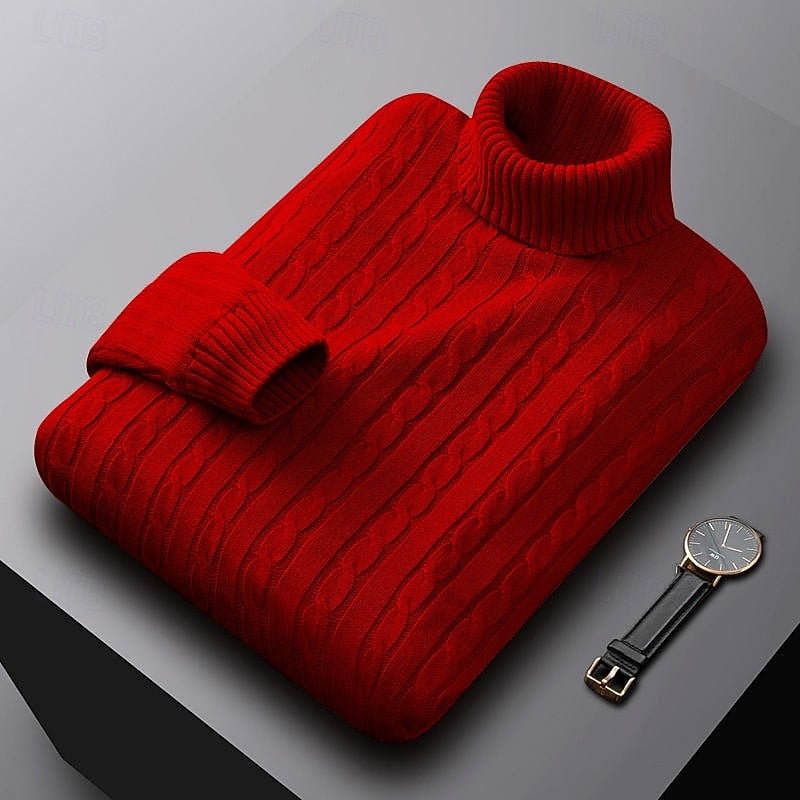 Rhys | Cable Knit Turtleneck Sweater – styled view