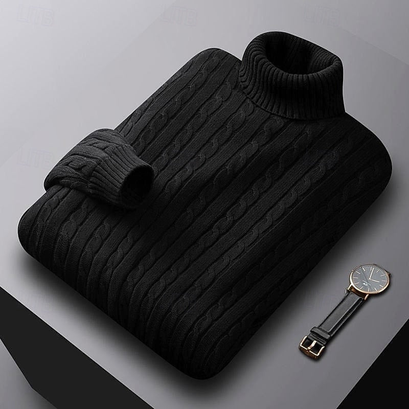 Rhys | Cable Knit Turtleneck Sweater – styled view