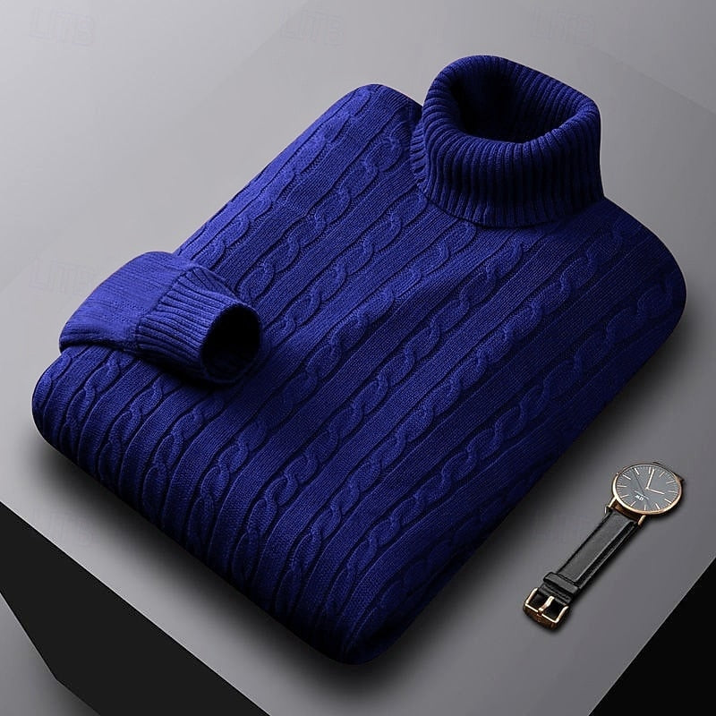 Rhys | Cable Knit Turtleneck Sweater – styled view
