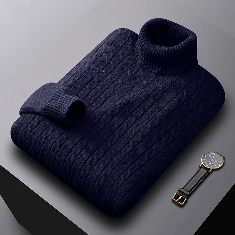 Rhys | Cable Knit Turtleneck Sweater – styled view