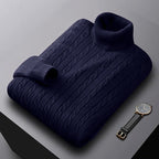 Rhys | Cable Knit Turtleneck Sweater – styled view