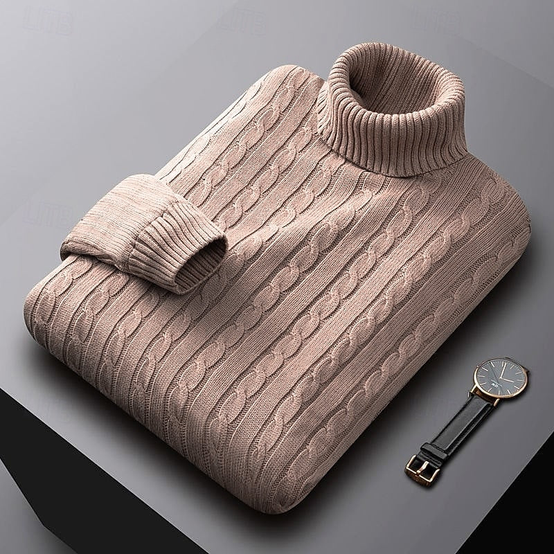 Rhys | Cable Knit Turtleneck Sweater – styled view