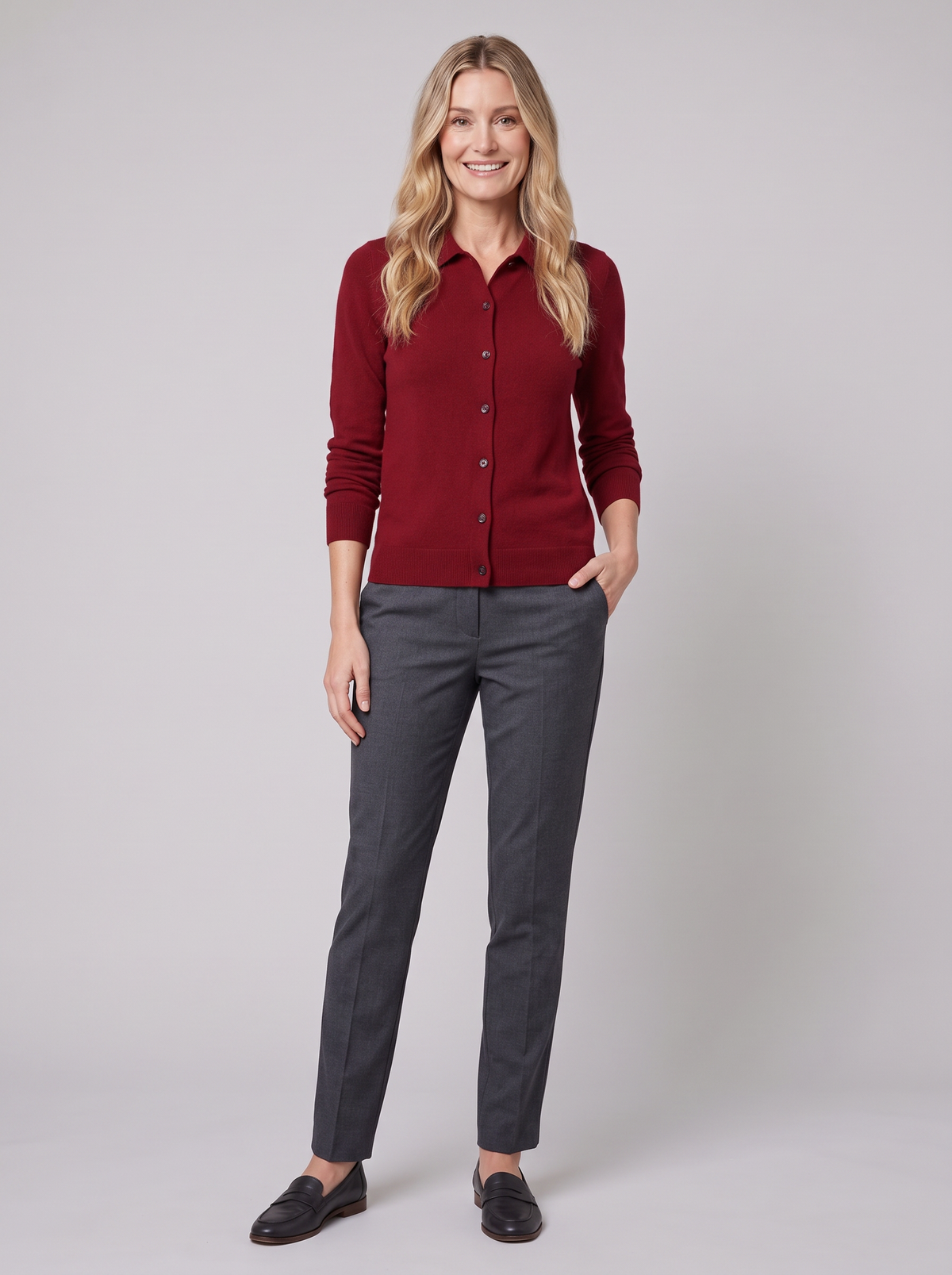 Ridley Wool-Blend Knit Cardigan in maroon – front view
